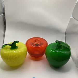 Handmade Murano Like Glass Apple Accent Trio - Yellow, Orange, Green